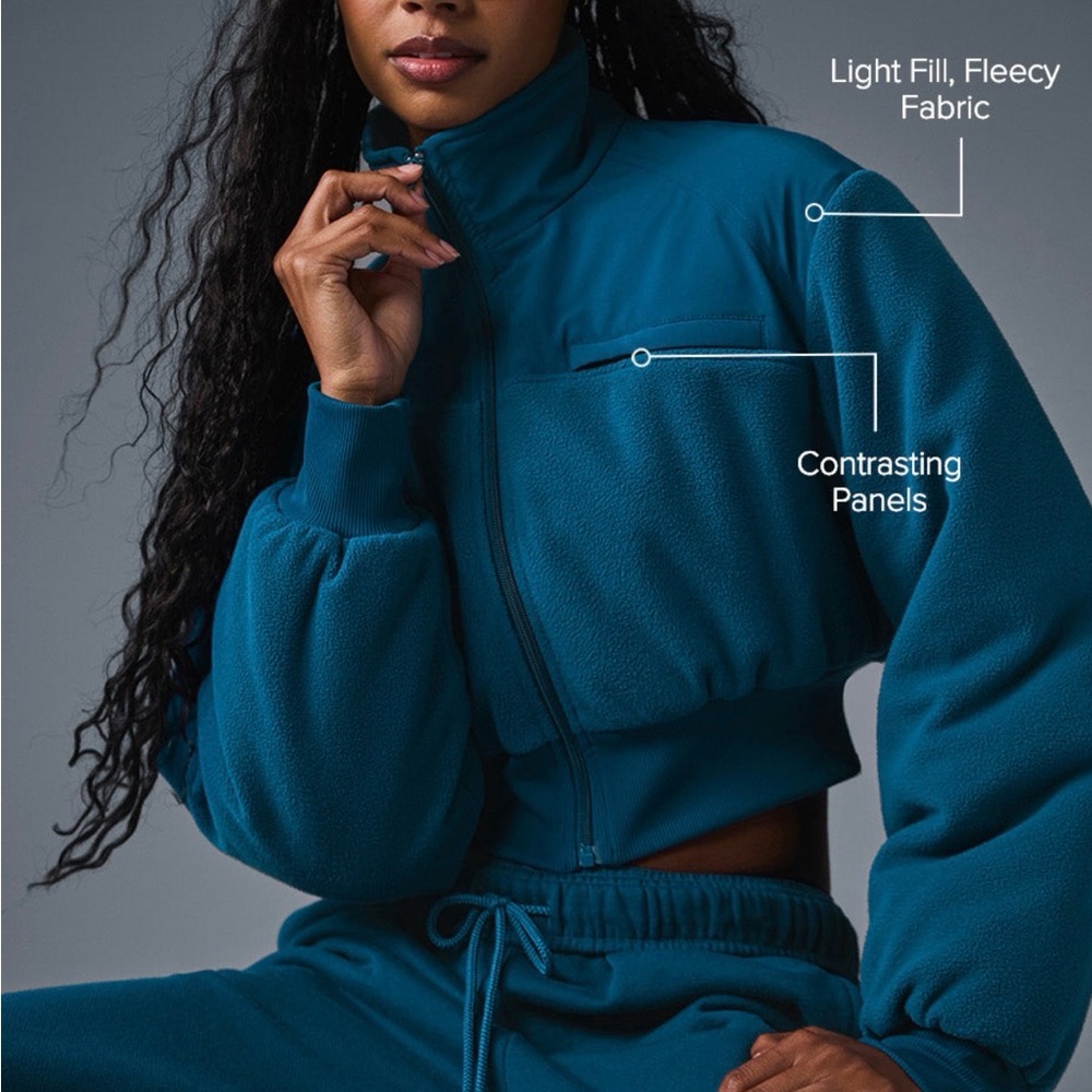 Polar fleece cropped wintery mix jacket in eclipse blue